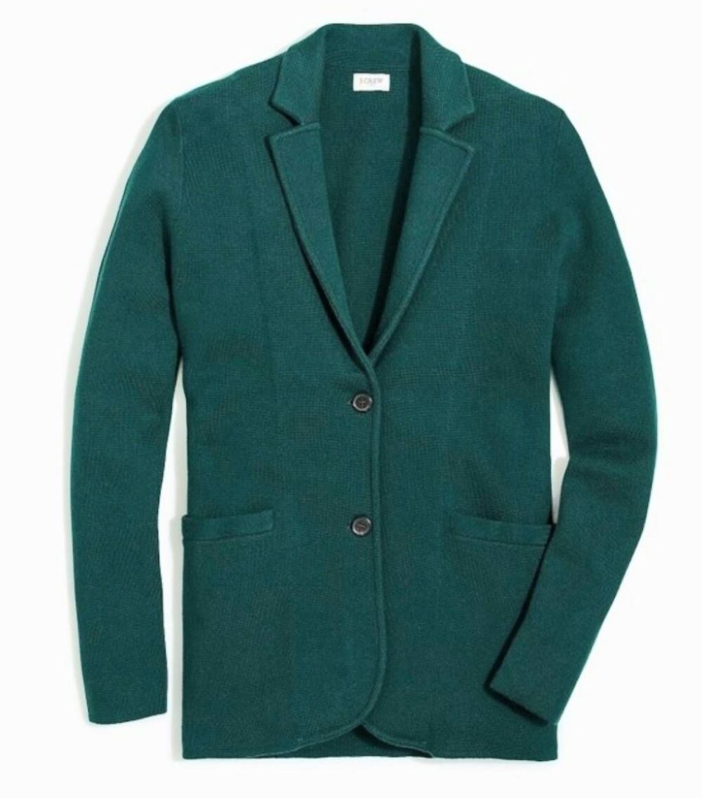 J. Crew Sweater Blazer Women's XS Green Emerald Cotton Natural Fiber Knit